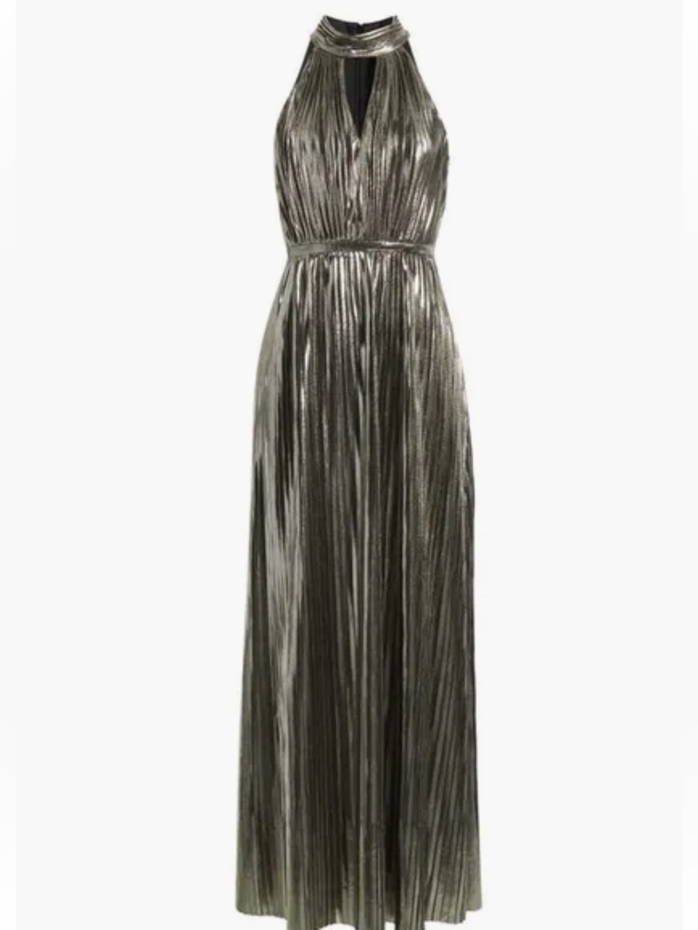 Vince Camuto Metallic  Pleated Halter Maxi gown Dress glam sparkle NWOT size 6 - Picture 2 of 13